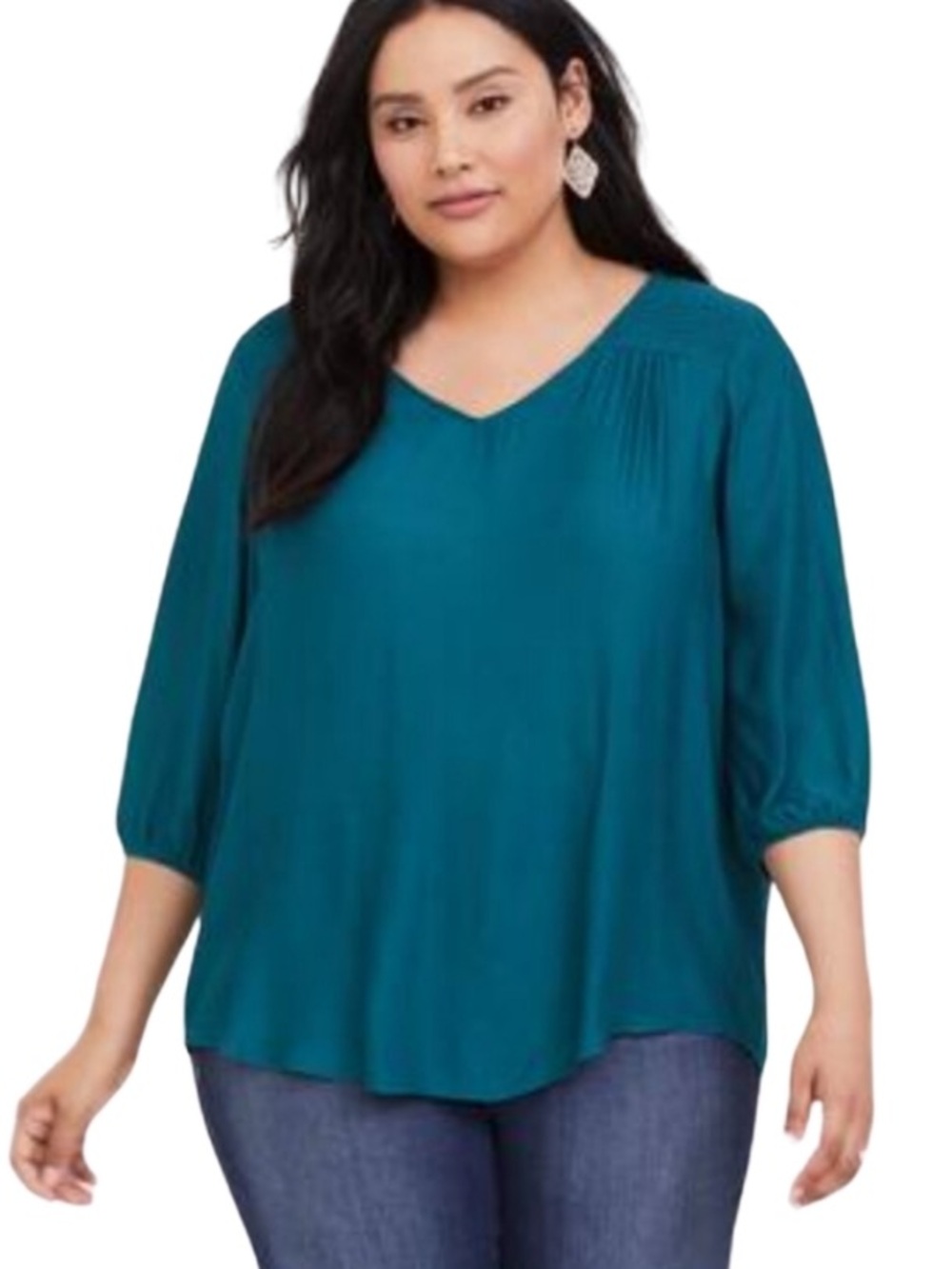TORRID Crepe Smocked Blouse in Teal - 3X